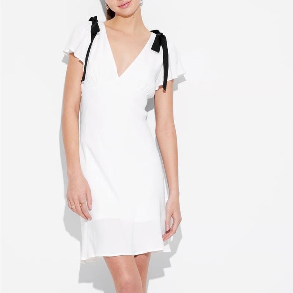 Women's Flutter Short Sleeve Bow Sleeve Mini A-Line Dress by Wild Fable- Large